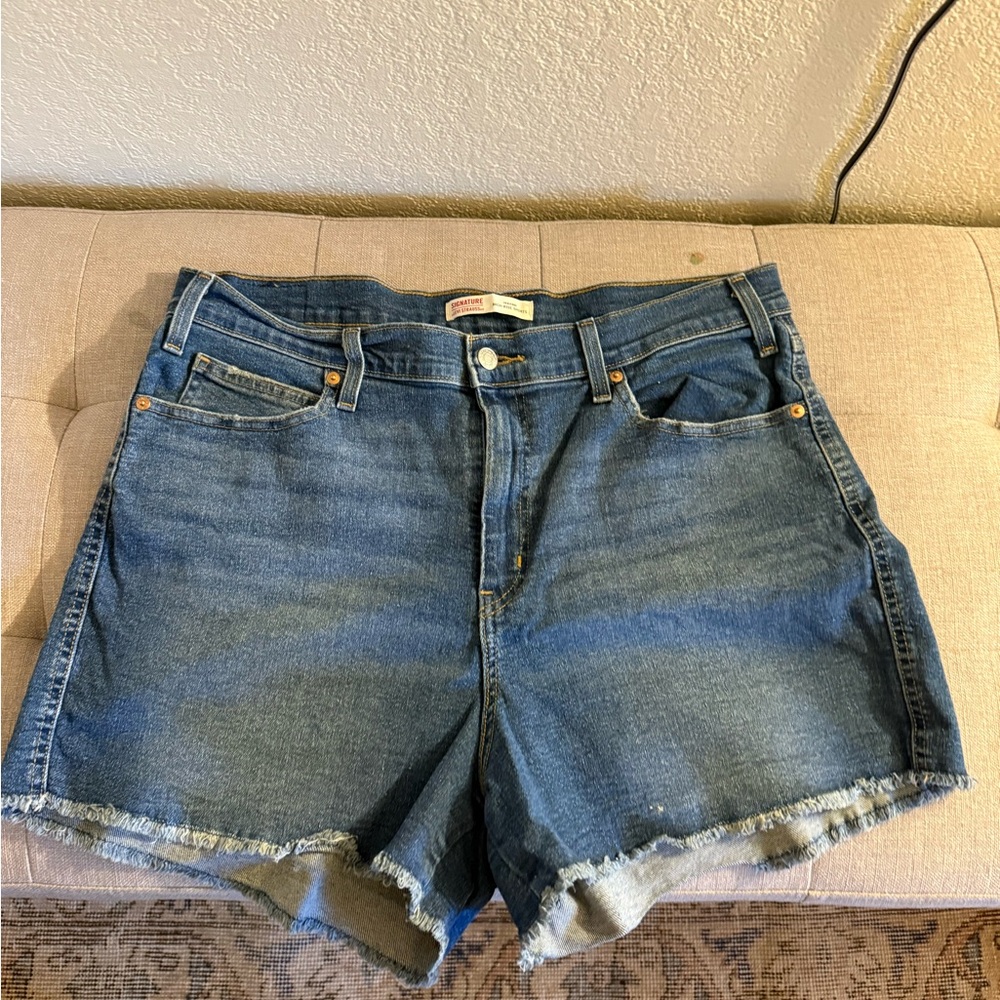 Signature by Levi Strauss Blue Jean Shorts with Frayed Hem